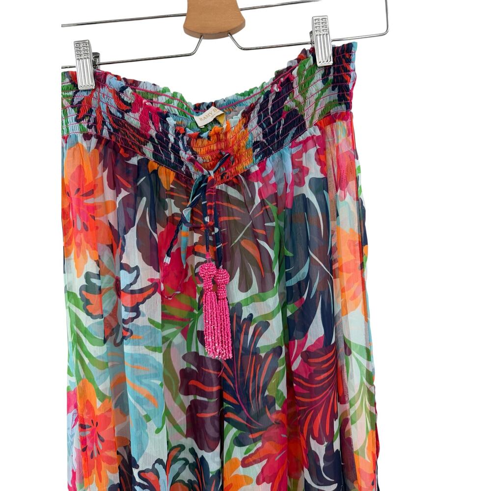 Ramy Brook Lancaster Floral Wide Leg Slit Pants Tassel Tie Size Medium - Picture 3 of 13